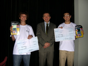 Andrew Ding and Taylor Harvey with their prizes (and Mike)